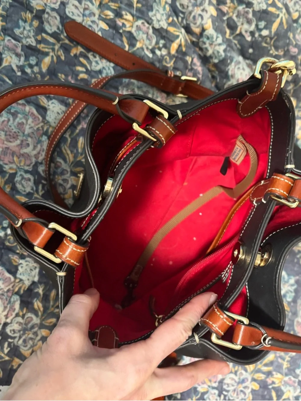 Dooney & Bourke Black Leather Shoulder Bag with Brown Trim - Picture 3 of 5